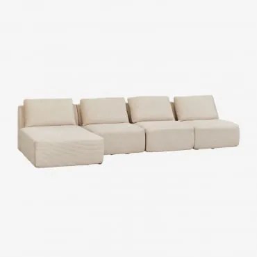 Sofa Modułowy Z Lewym Szezlongiem, 4-częściowy, Z Weluru, Pakowany Próżniowo Temple Sztruks Beż Lniany - Sklum