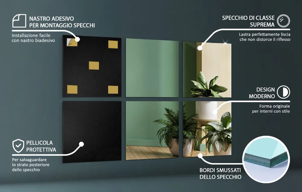 Kwadratowe płytki lustrzane samoprzylepne