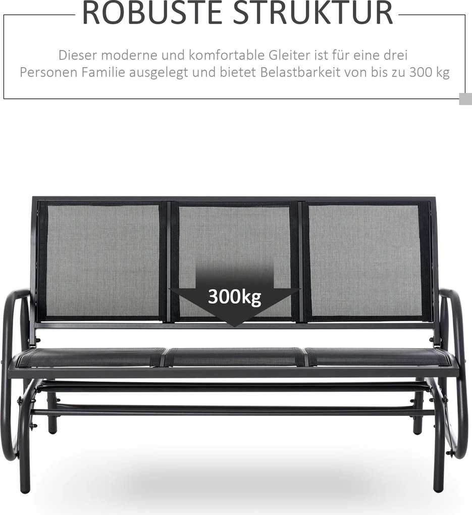 Outsunny Ławka bujana ogrodowa 3 osobowa metalowa czarna solidna konstrukcja 151x75x85 cm | Aosom PL