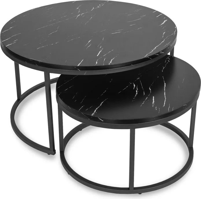 Zestaw Stolików Kawowych MAURO MAX 60 cm/80 cm Czarny Marmur Nowoczesny Glamour