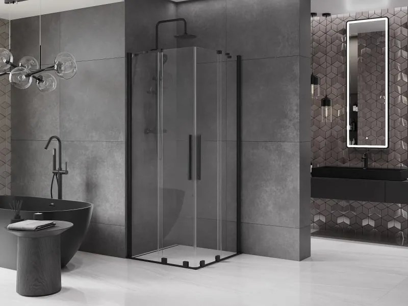 Mexen Velar Duo kabina prysznicowa rozsuwana 80 x 80 cm, transparent, czarna - 871-080-080-02-70
