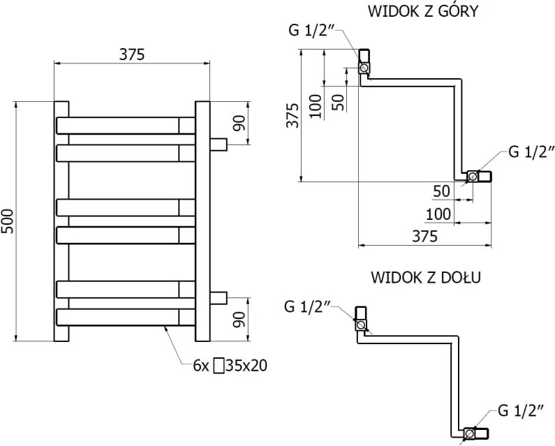 Mexen Loop grzejnik łazienkowy narożny 500 x 375 mm, 253 W, biały - W129-0500-350-00-20