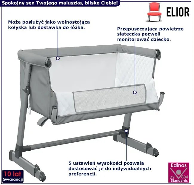 Jasnoszara dostawka niemowlęca z regulowaną wysokością G7-R90