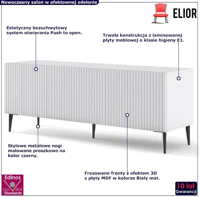 Biała szafka rtv z lamelami 150 cm L9-N18