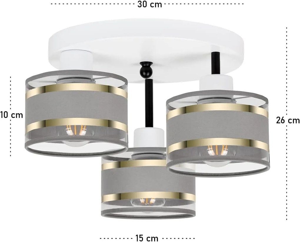 Lampa sufitowa biała trzypunktowa z szarymi abażurami T-3030WE-GRGRGR