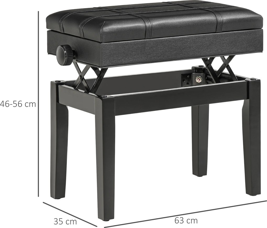 HOMCOM Ławka do Pianina z Regulacją Wysokości i Przestrzenią na Nuty Elegancka i Funkcjonalna Czarna | Aosom PL