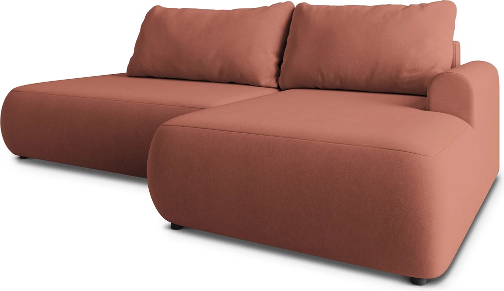 Masseno Narożnik NUVIRA z funkcją spania i pojemnikiem na pościel Narozniki L, Rozkładana sofa - Koralowy, CASTEL 55