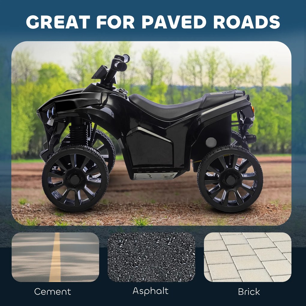AIYAPLAY Quad dziecięcy elektryczny 6 V quad dla dzieci z funkcją przód/tył, muzyką, reflektorami LED Czarny