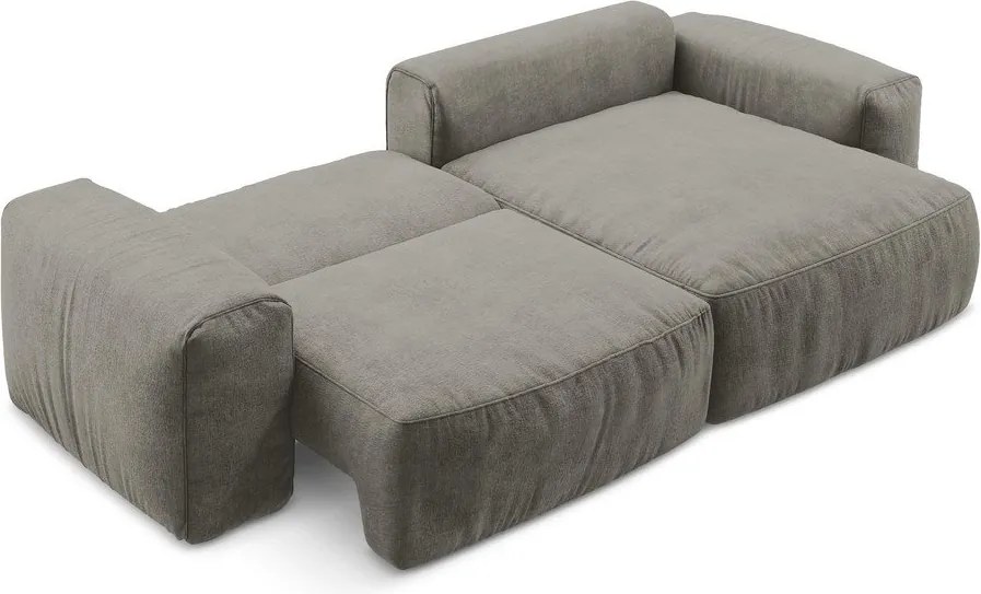Szary rozkładany narożnik z tkaniny szenilowej (prawostronny/z szezlongiem) Kuki – Makamii