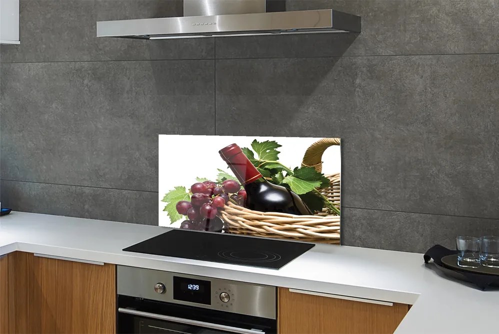 Panel szklany do Kuchni Kosz Pełen Winogron i Wino