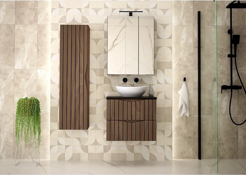 Zestaw Łazienkowy 60cm Szafka z Blatem Ryflowane Fronty Dąb Orzech Stella