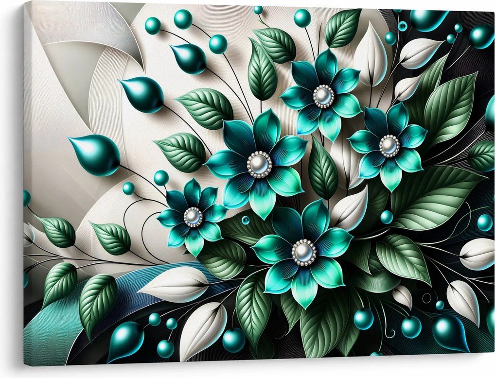 Obraz - 3D turkusowe kwiaty (70x50 cm)