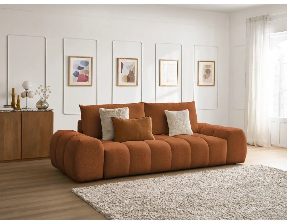 Sofa z tkaniny szenilowej w kolorze terakoty 278 cm Everest – Bobochic Paris