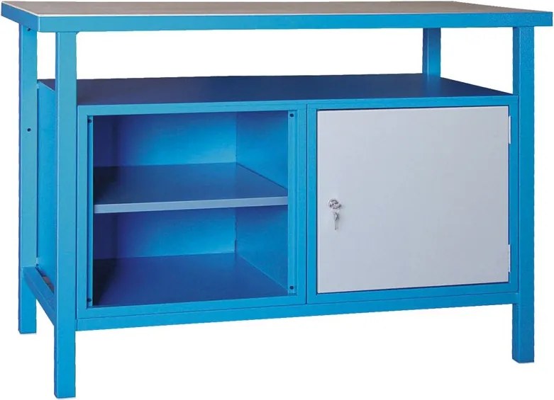 Stół warsztatowy GD, 1 szafka, 1 półka, 1190 x 600 x 850 mm, szary