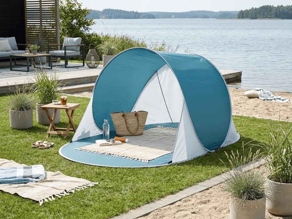 Samorozkładający się namiot plażowy SUNSHADE 190x120 cm, ciemnoniebieski/biały