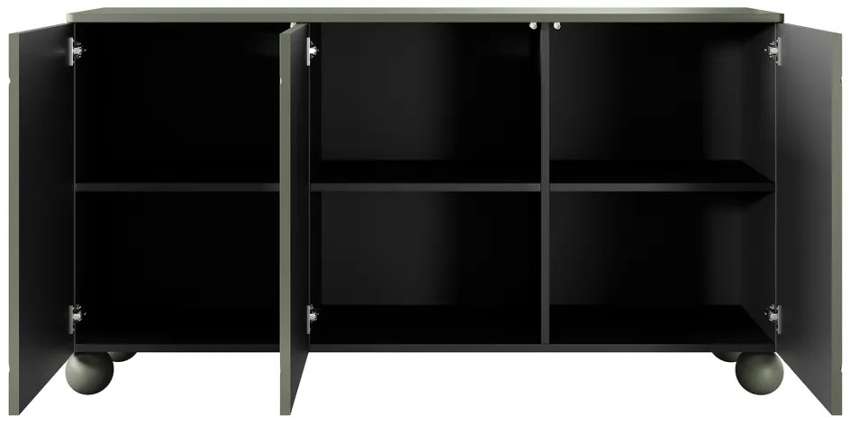 Komoda Sonatia II 150 cm trzydrzwiowa na nogach kulach - oliwka