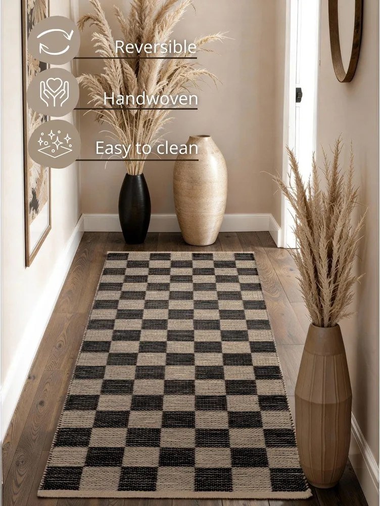 Czarno-kremowy ręcznie tkany dwustronny chodnik z mieszanki juty 80x200 cm Rex – Hanse Home