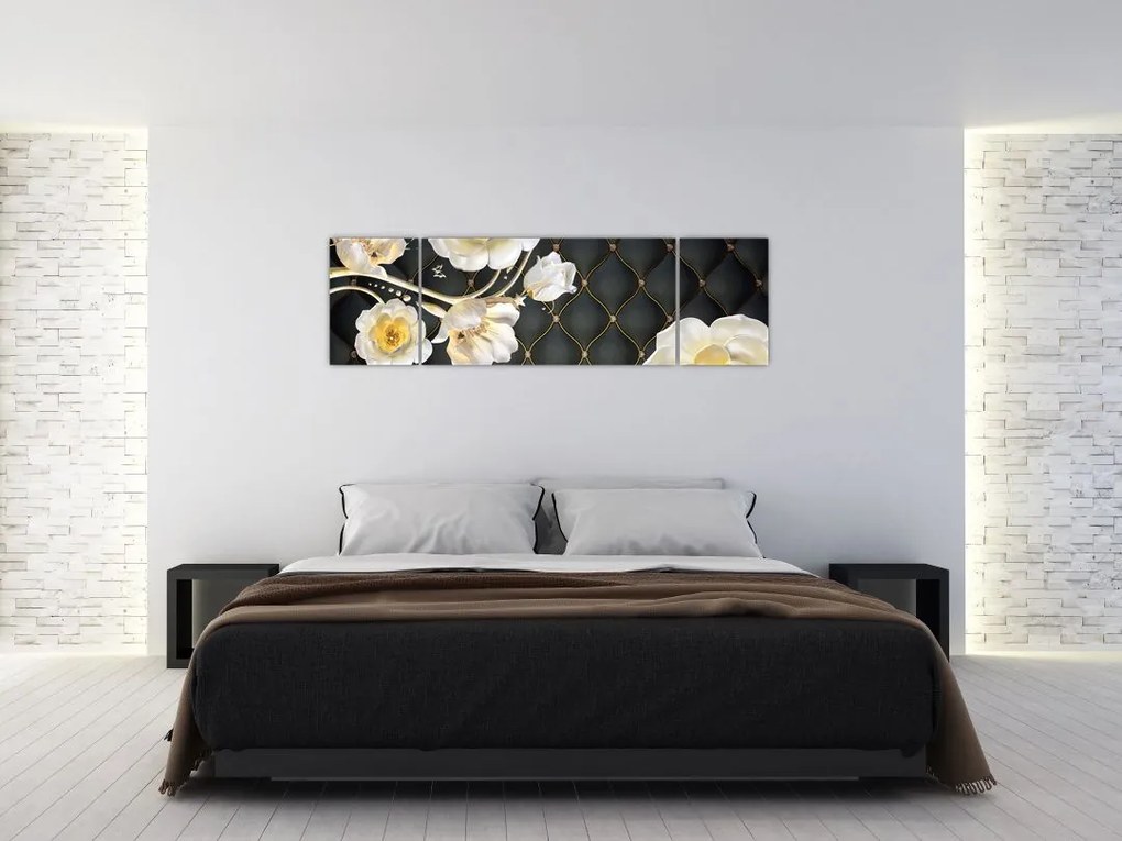 Obraz białych kwiatów róży (170x50 cm)