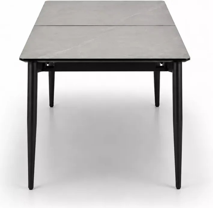 Stół rozkładany Heizo 180–260 cm popielaty marmur – MDF, nowoczesny, czarne nogi metalowe