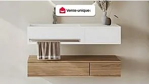 Umywalka wisząca z litą powierzchnią z wieszakiem na ręczniki – Biała – Szer. 90 x Głęb. 40 x Wys.17 cm – GANDAKI