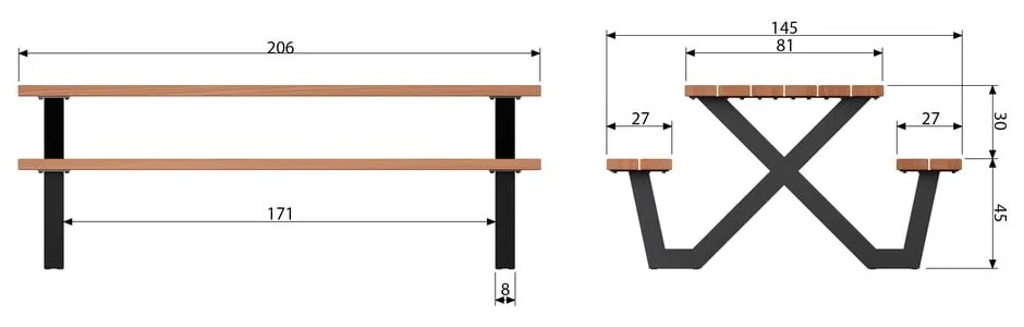 Stół ogrodowy z ławkami WOOOD Tablo, 206x145 cm