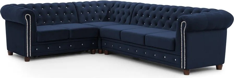 Niebieski aksamitny rozkładany narożnik (lewostronny/w kształcie litery L) York Blik – Ropez