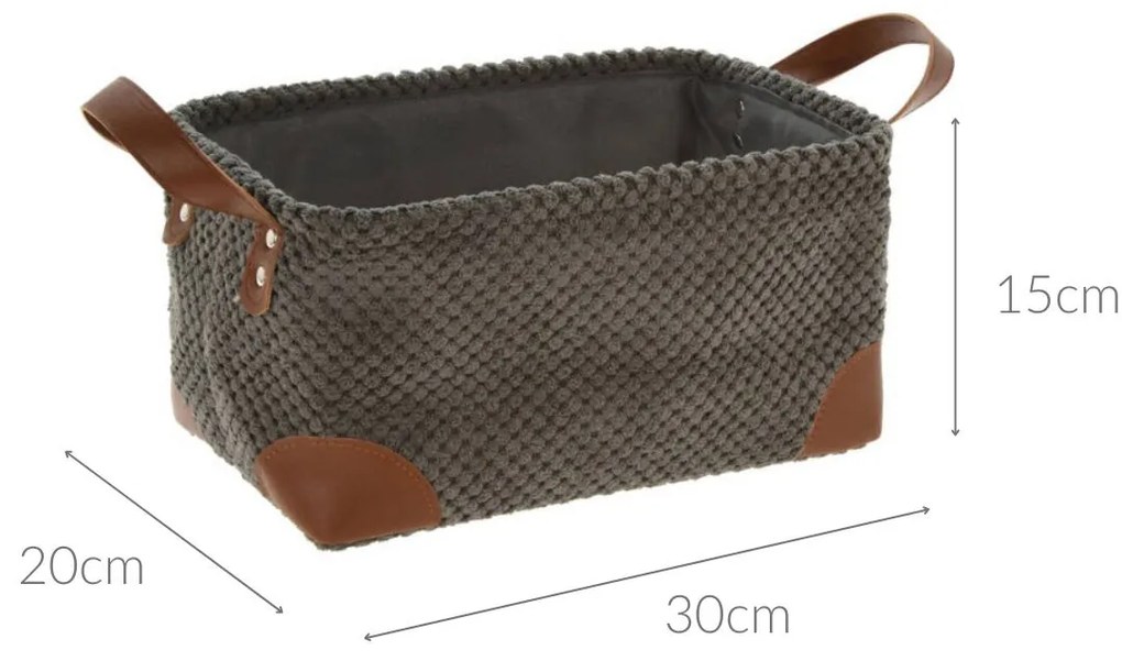 Koszyk do przechowywania, sztruks z uchwytami, 30 x 20 x 15 cm