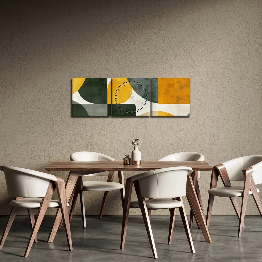 Obraz - Abstrakcja w oliwkowym kolorze (z zegarem) (90x30 cm)