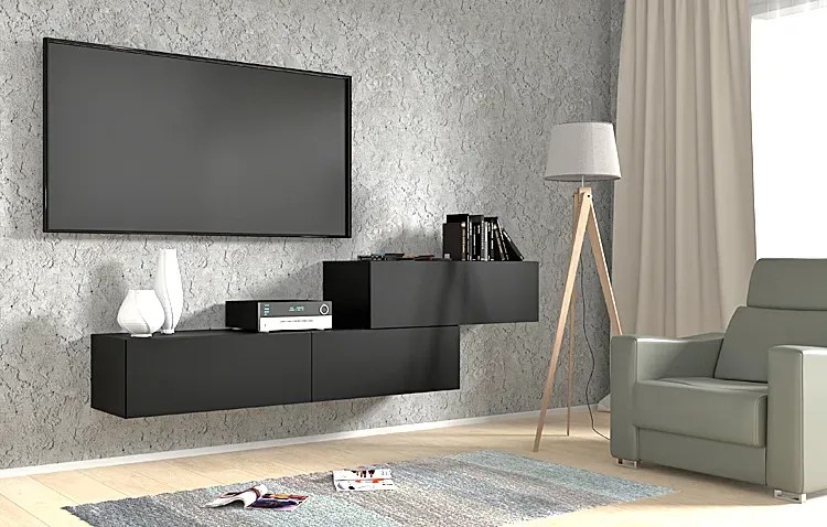 Czarna wisząca długa szafka rtv 160 cm E5-T55