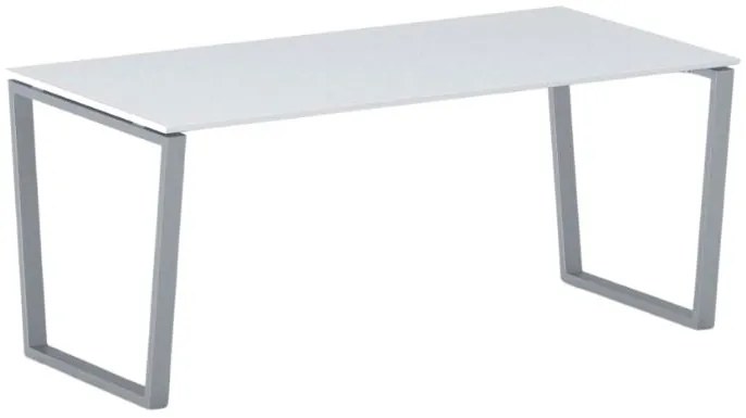 Biurko PRIMO IMPRESS, 180x90 cm, szaro-srebrna podstawa, biały