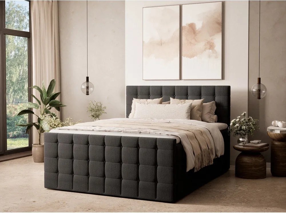 Antracytowe łóżko kontynentalne ze schowkiem 200x200 cm Tasca – Maison de Rêve