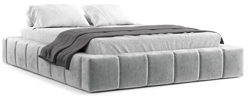 Jasnoszare tapicerowane łóżko dwuosobowe ze schowkiem i stelażem 200x200 cm Aruba L – Maison de Rêve