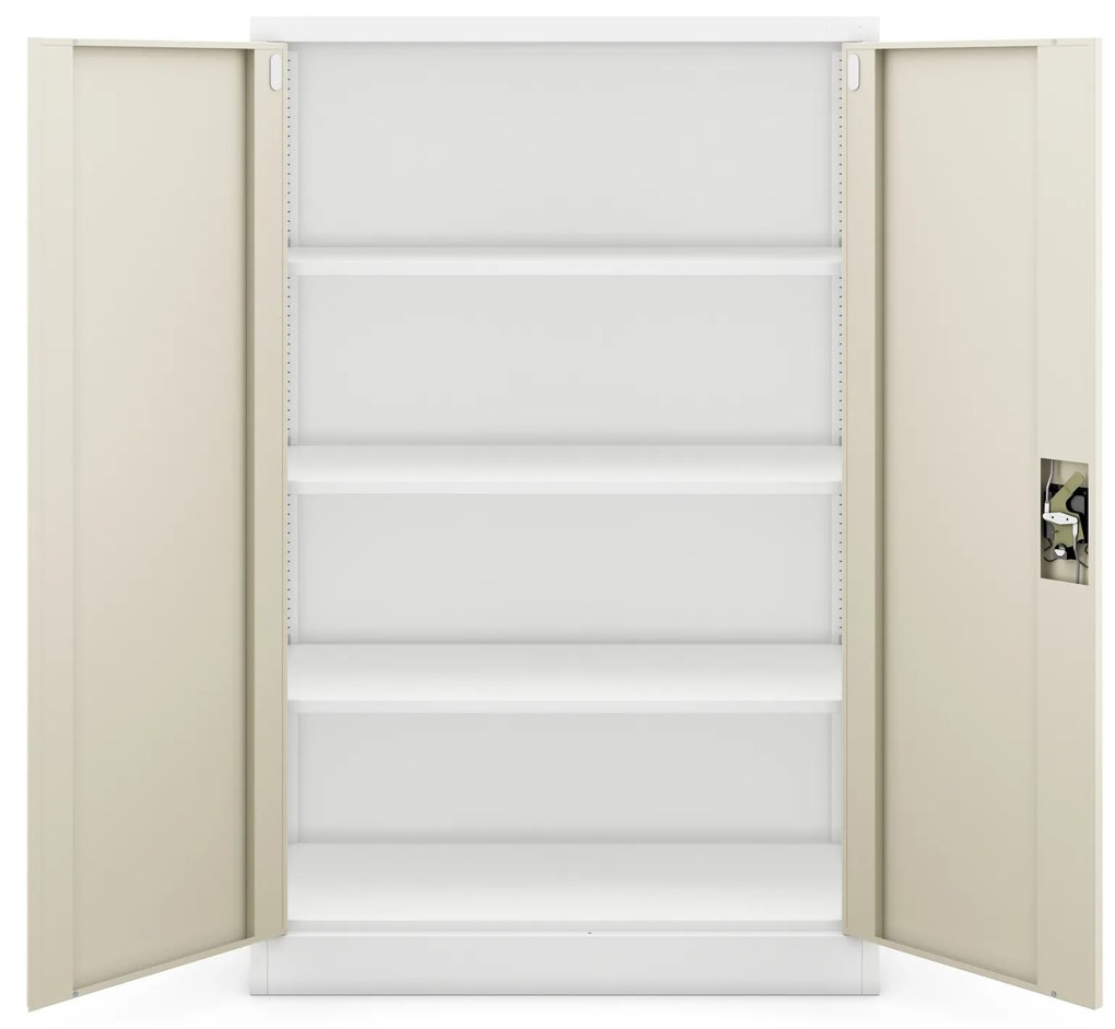 Biurowa szafa metalowa KEVIN, 900 x 1400 x 400 mm, Eco Design: biała/ dąb sonoma