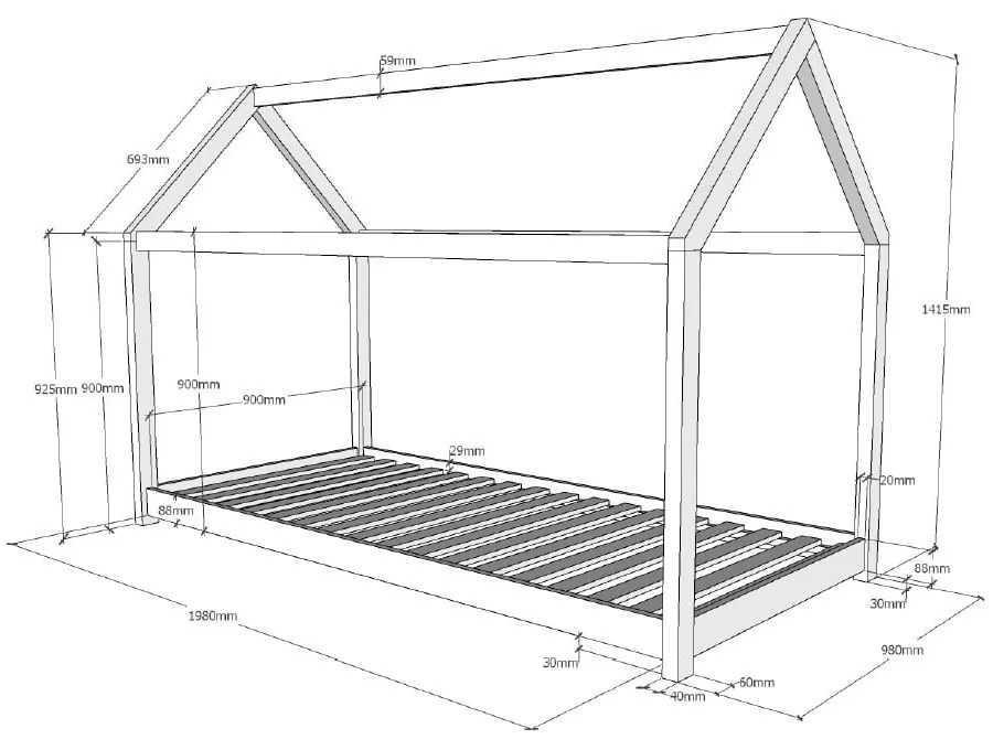 Łóżko dziecięce w kształcie domku Vipack Cabane, 90 x 200 cm