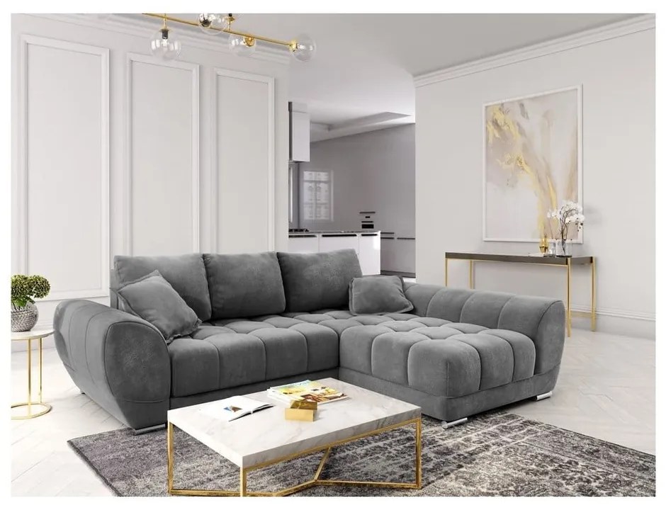 Szary rozkładany narożnik z aksamitnym obiciem Windsor &amp; Co Sofas Nuage, prawostronny