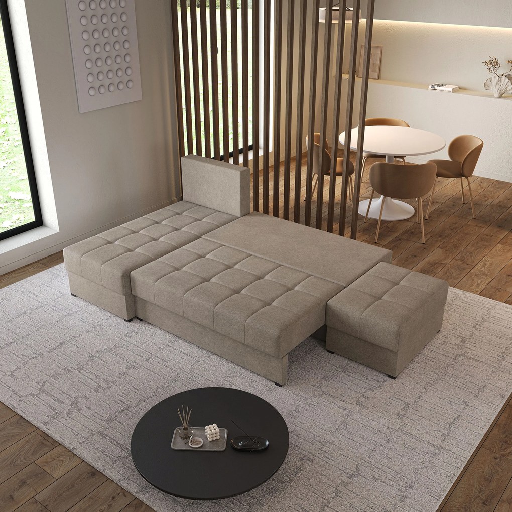 Masseno Narożnik NORVI z funkcją spania i pojemnikiem na pościel Narozniki L, Rozkładana sofa - Brązowy, NEVE 16