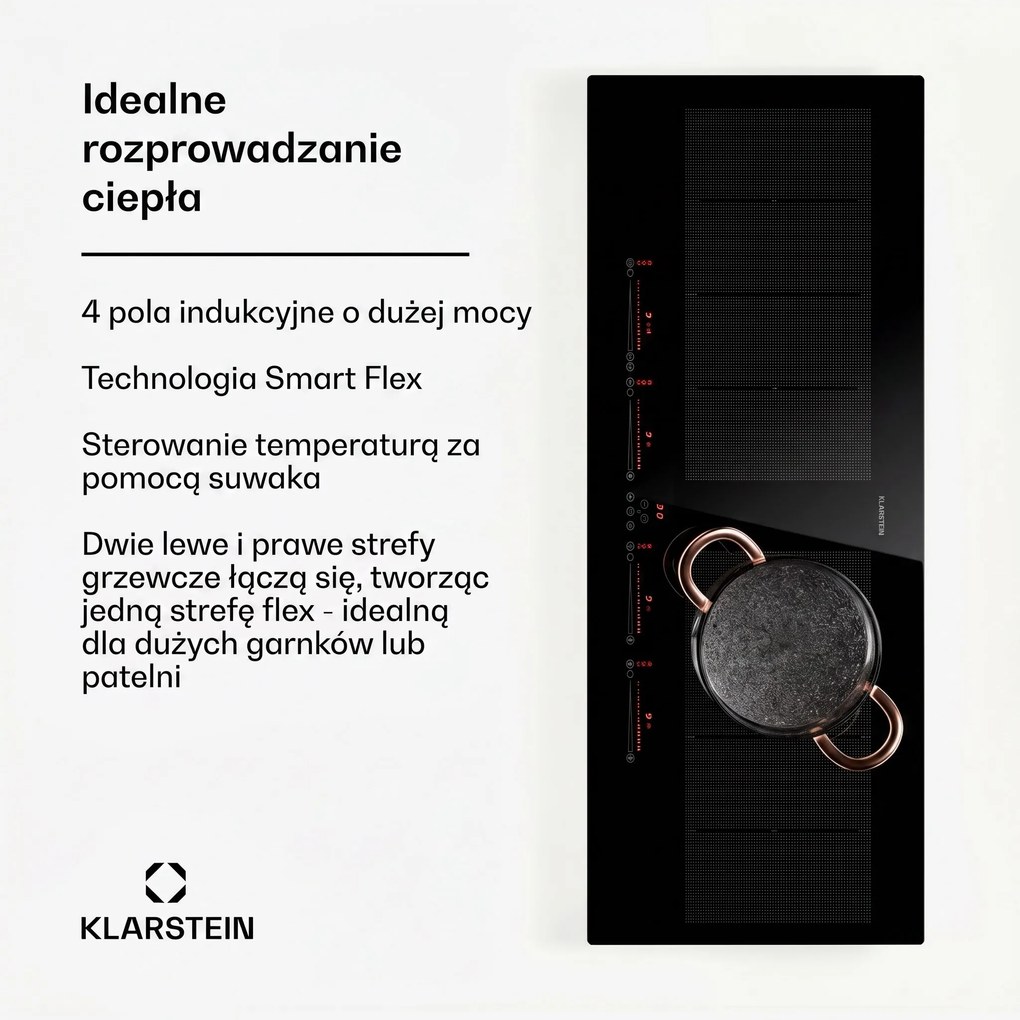 Klarstein Masterzone Slim 90cm Płyta Indukcyjna 2StrefyFlex 4 Strefy Gotowania Czarny