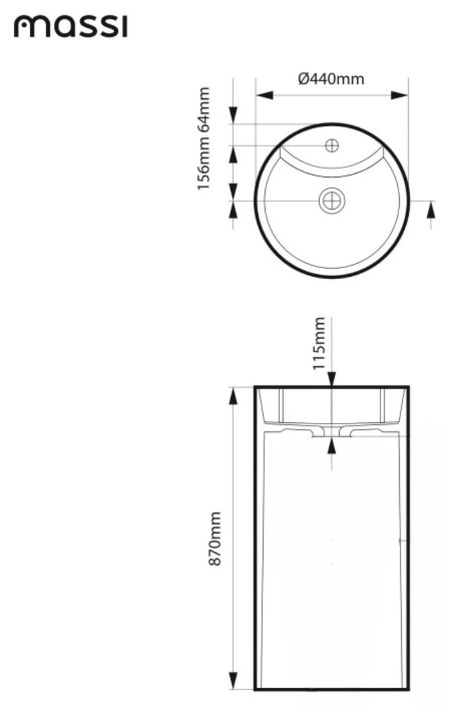 Umywalka z konglomeratu wolnostojąca okrągła szara matowa 87 x 44 cm KALMI GREY MATT z otworem na baterię : Podłączenie syfonu - Do podłogi