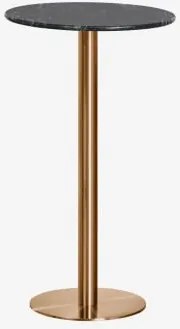Wysoki, Okrągły Stolik Barowy Ø60 Cm Z Naturalnego Kamienia Xiren Zielony Marmur Big Flower - Szczotkowane Różowe Złoto - Sklum