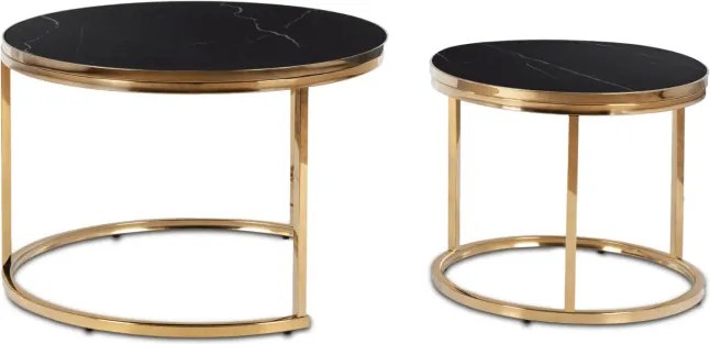 Zestaw Stolików Kawowych ARON 70 cm/50 cm Czarny Marmur/Złoty Glamour