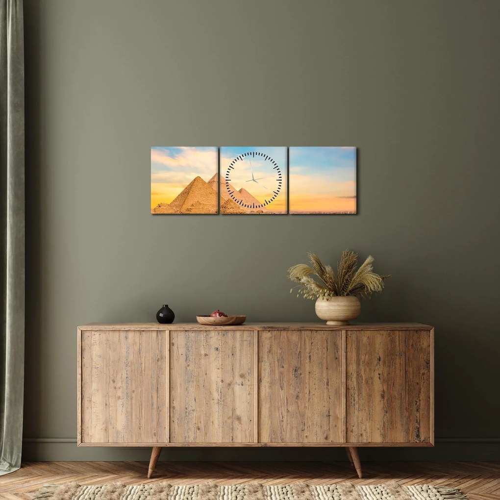 Obraz egipskich piramid (z zegarem) (90x30 cm)