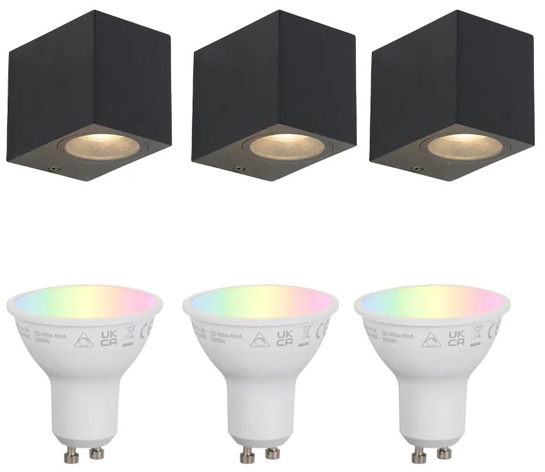 Zewnetrzna Zestaw 3 inteligentnych lamp ściennych czarnych GU10 50mm IP44 - Baleno Nowoczesny Oswietlenie zewnetrzne