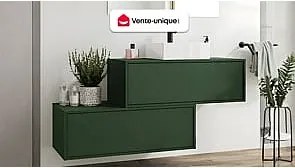 Szafka łazienkowa wisząca  zielona matowa z umywalką i dwoma szufladami - 94 cm - TEANA II