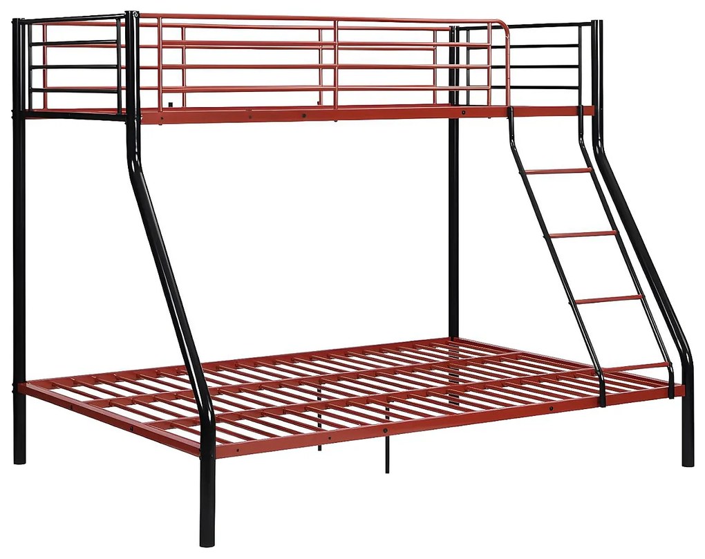 Łóżko piętrowe ELEVATIO IV - 90 i 140 × 190 cm - Stal - Czarny i czerwony