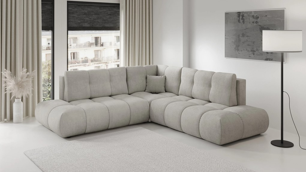 Masseno Narożnik DUCA z funkcją spania i pojemnikiem na pościel Narozniki L, Rozkładana sofa - Jasnoszary, FLOW 16