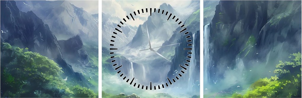 Obraz - Dolina wodospadów (z zegarem) (90x30 cm)