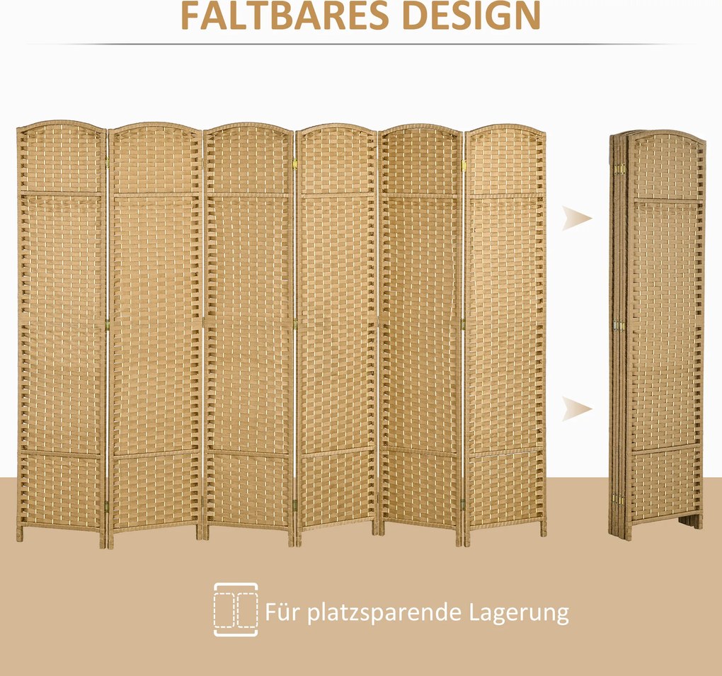 HOMCOM 6-częściowy Parawan, Składany Parawan do Ochrony Prywatności, Ścianka Działowa do Salonu, Sypialni, Biura Domowego, Naturalny