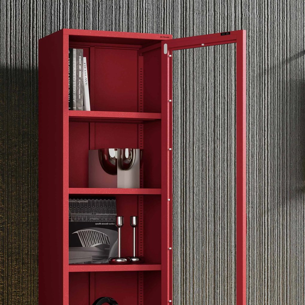 Witryna szklana do salonu wąska czerwona Modern LUIGI 500 x 1800 x 350 mm