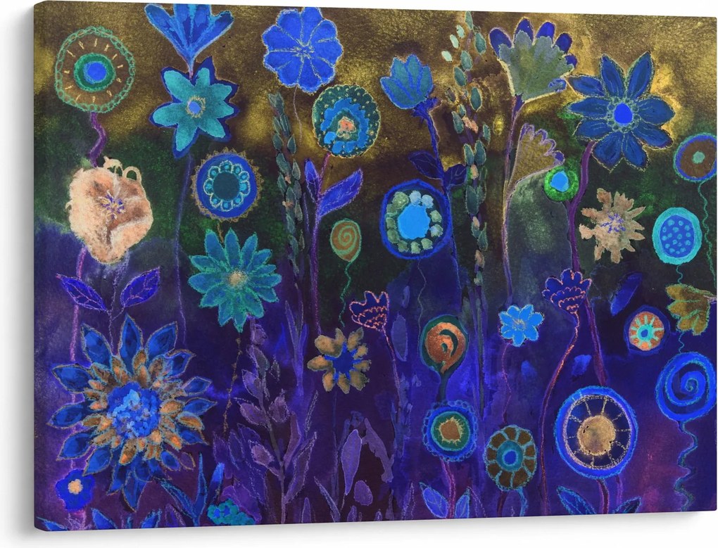 Obraz ciemnoniebieskich kwiatów (70x50 cm)