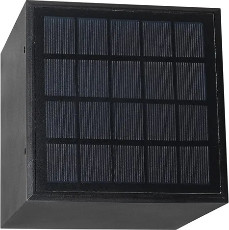 Lampa ścienna zewnętrzna czarna z możliwością ściemniania i czujnikiem na panel słoneczny - Charlotte